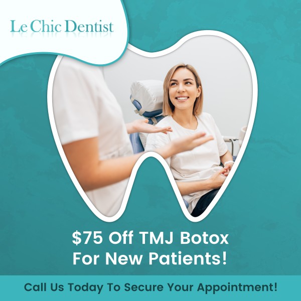 Enjoy $75 off TMJ Botox treatments for new patients at Le Chic Dentist, led by Dr. Maryam Hadian, DDS! If you’re dealing with TMJ pain or discomfort, this limited-time offer is a great opportunity to find relief. Our team provides personalized care to help ease your symptoms and enhance your well-being. For more information, contact us today or schedule an appointment online. We are conveniently located at 3755 Sawtelle Blvd, Los Angeles, CA 90066.